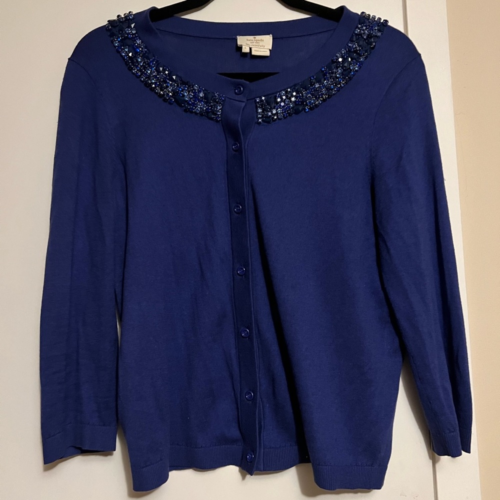 Kate Spade royal blue cardigan with rhinestones and beading